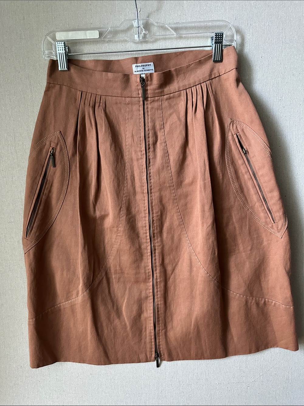 Philosophy Rust-Tone Zipper Front A-Line Midi Skirt